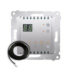 SIMON54   DTRNSZ.01/43 regulator temperatury z wyświetlaczem z czyjnikiem zewnętrznym - Srebrny Mat